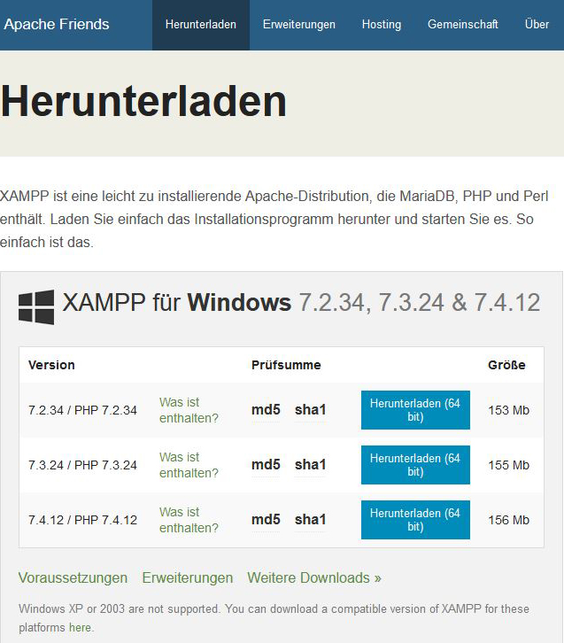 XAMPP Download und Installation